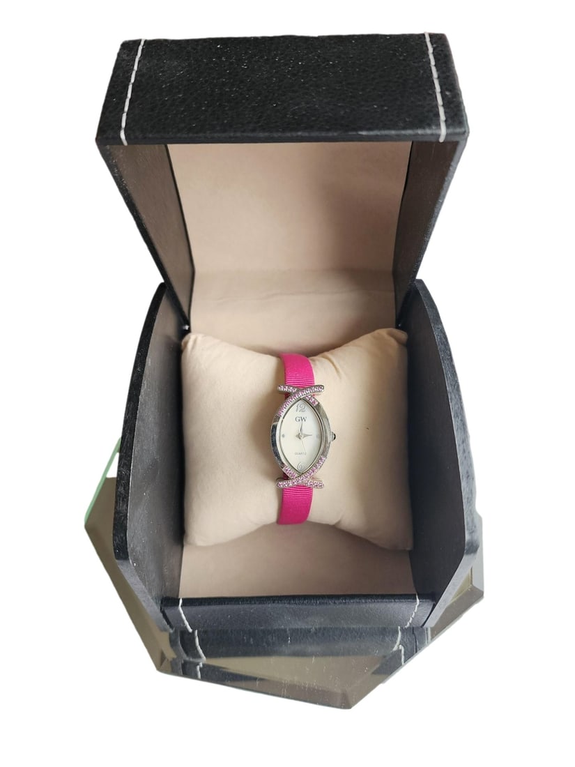 Woman's Quartz GW watch with Pink Crystals. Hot Pink Band (1 of 3)