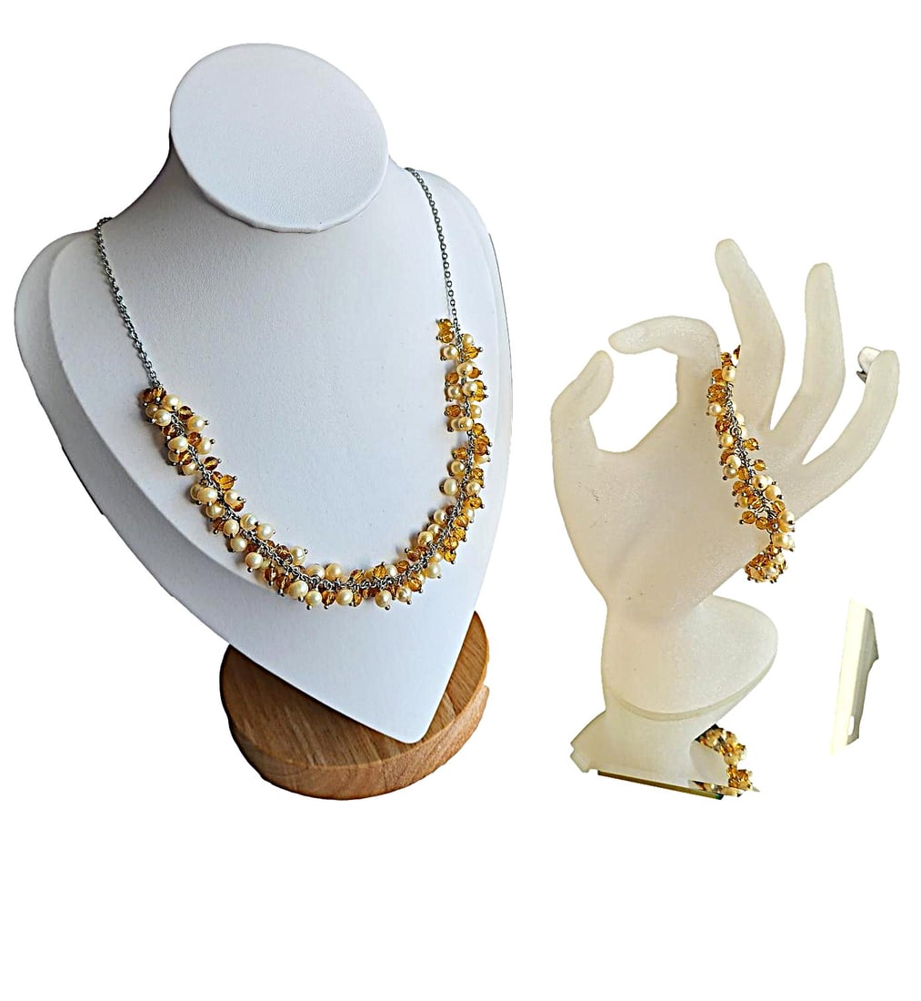 Vintage Necklace and Bracelet - Faux Pearls and Amber Beads (1 of 3)