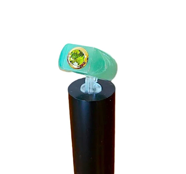 Green Jade Ring with Round Peridot set in 14k Gold. Size 6 (1 of 3)