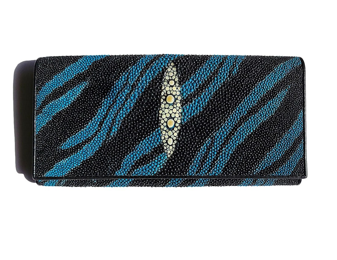 New Rota Genuine Blue Stingray Wallet - 7 1/4" Long x 3 3/4" Wide.: I have a few of these, but wanted to list this one in this auction. It is a stunning Blue Wallet. Genuine Stingray by ROTA. This wallet features multiple pockets. Three interior pockets, one with zipp