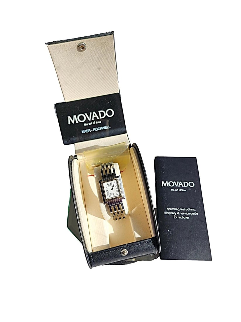 Woman's Movado Watch - Vintage. Stainless Steel - previously owned.: This was my watch. I wore it everyday for years. There are scratches on the case backing and scratches on the locking clasp of the stainless steel band. New battery. Still running well. I love Movado