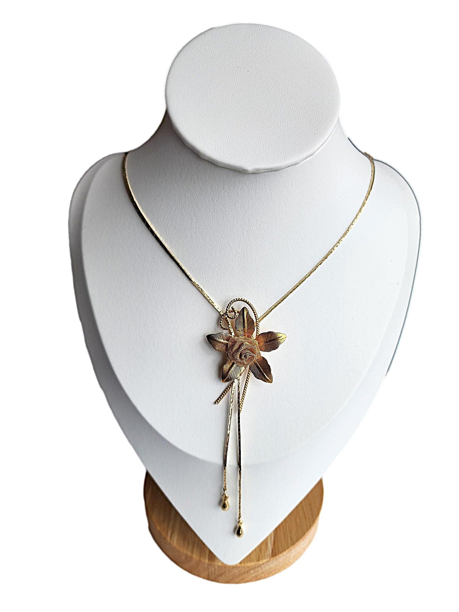Fashion Gold - tone Necklace featuring a sliding Lily Pendant. 31" - Adjustable (1 of 3)
