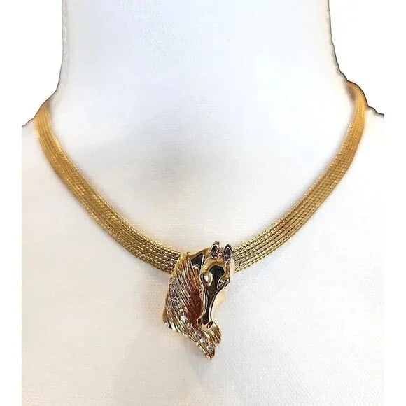 14K Gold Necklace and Pendant Featuring a Horse Head Study w/Diamond Enhancement (1 of 5)