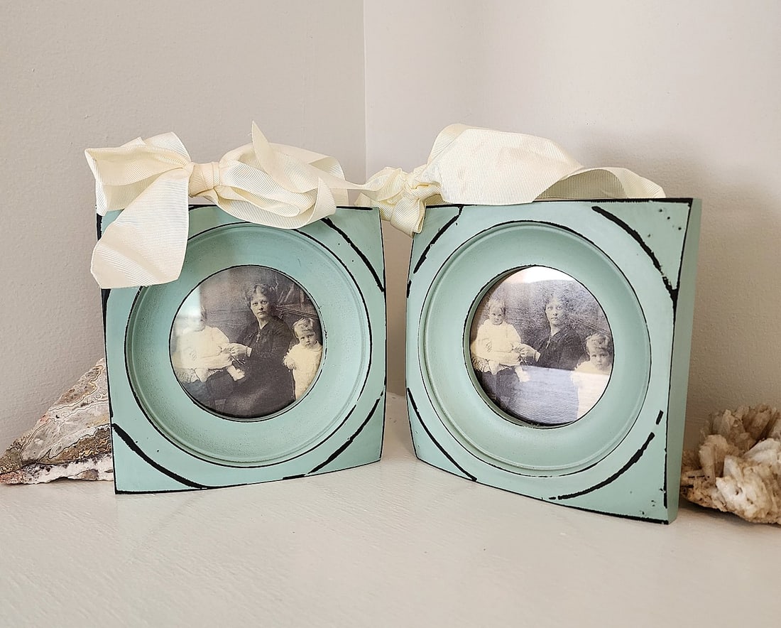 2 Light Blue Distressed Picture Frames - 2