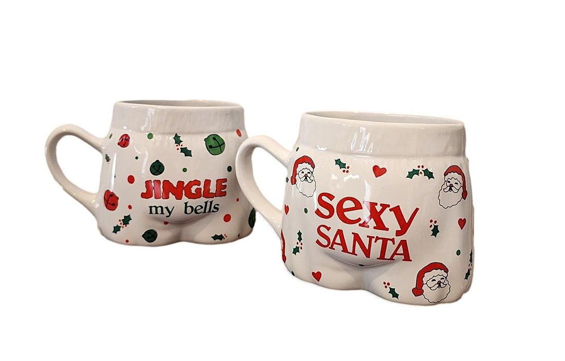 2 Holiday Mugs by Gantz: Whimsical Holiday Mugs. Gantz. Microwave and Dishwasher safe. New Condition. Appear to be unused. Measures 4" x 6"