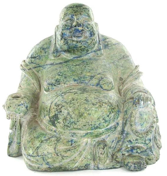 Seated, Smiling Happy Buddha carved out of Sodalite Stone Figurine (1 of 5)