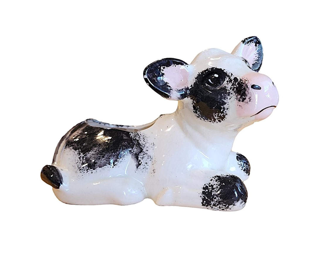 Vintage Cow Figurine Brush Pot Holder - Black and White Spotted (1 of 5)