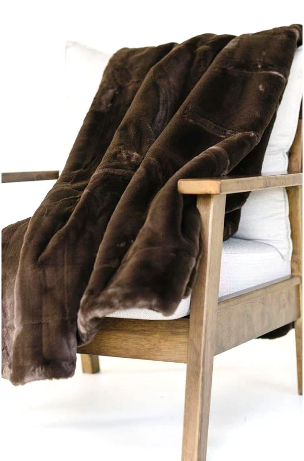 Synthetic Mink Throw from Nordstrom. New: This beautiful, soft through is soft like real mink. Measures: 50 x 60". It has been stored in a vinyl blanket bag, It is new and unused.