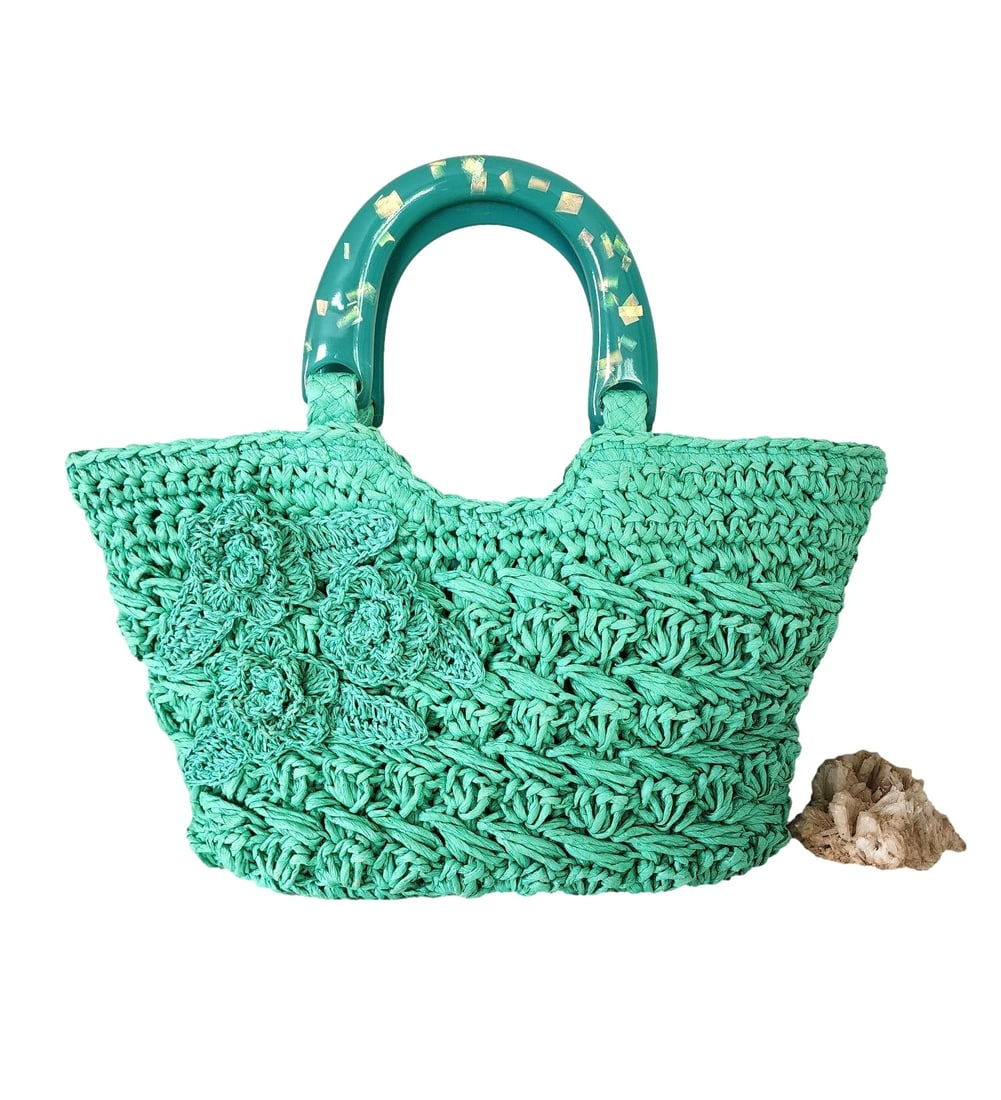 Cappelli Gumby Green Tote w/ Bakelite-like handle. (1 of 5)