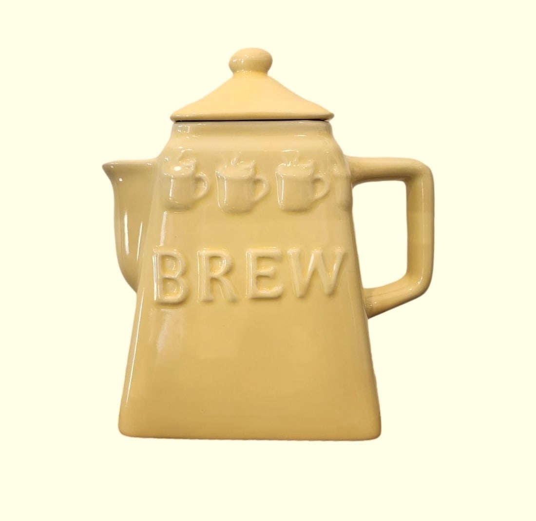 Yellow Ceramic Coffee Pot - unmarked (1 of 5)