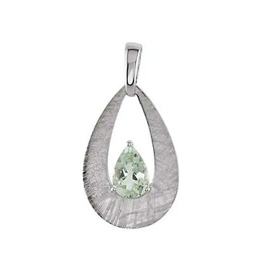GENUINE GREEN QUARTZ PENDANT in Teardrop Setting: Pretty pale green pear-shaped quartz stone set in a sterling silver pear-shaped setting. GENUINE GREEN QUARTZ PENDANT - Sterling 12 X 8 Mm. Green Quartz Pendant - Weight: 4.31DWT - Gram Weight: 6.7