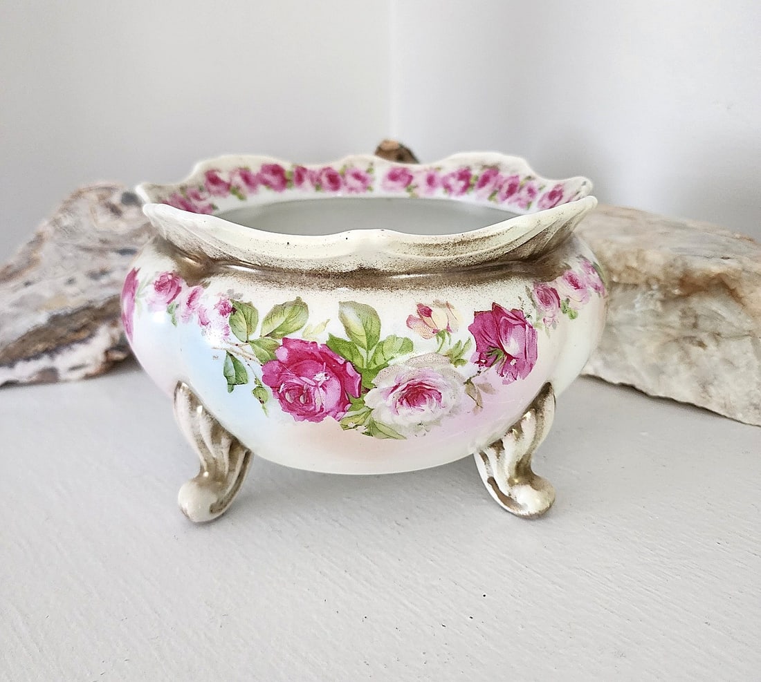 Royal Vienna Footed Bowl - Hand Painted Featuring Roses - C. mid-19th Century: Hand-painted Flowers - Roses with Gilt. Authentic Royal Vienna porcelain from this period is rare and highly prized. It often features rich cobalt blue backgrounds, heavy raised gold detailing, and cl