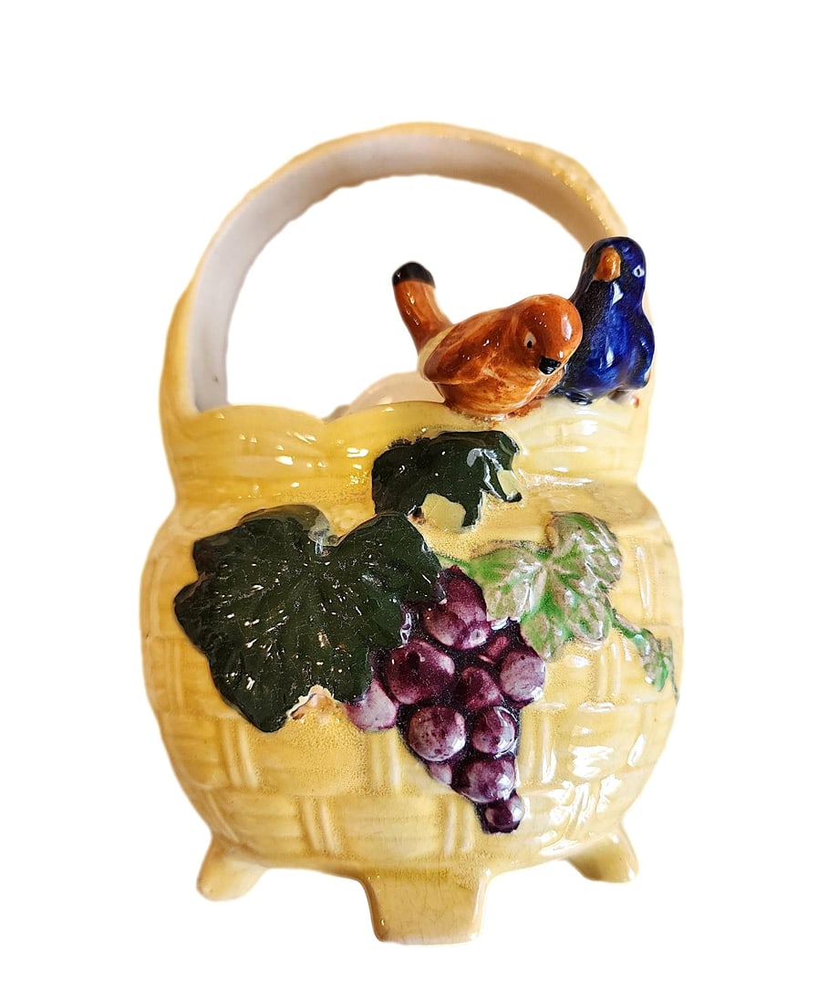 Vintage Basket with Birds & Grapes Wall Pocket (1 of 3)