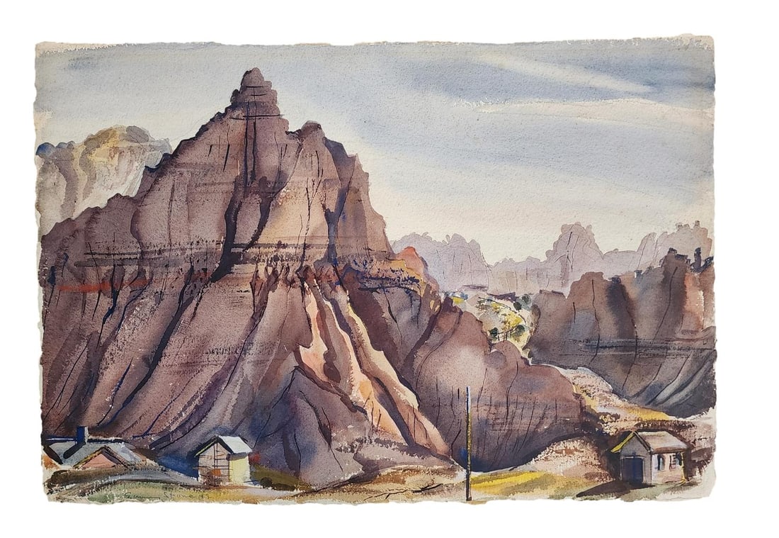 Original Watercolor on Paper by E. Stone. - c. 1949 (1 of 7)