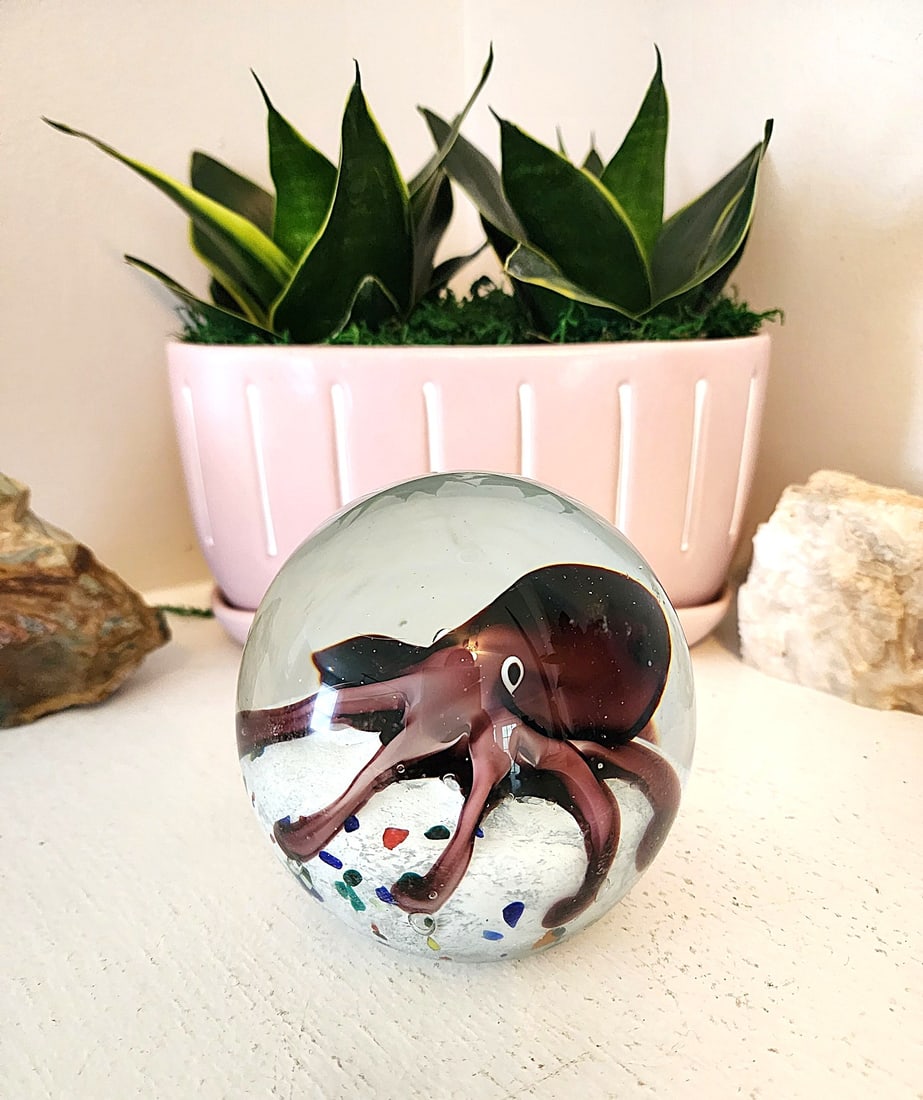 Black/Purple Octopus Glass Paperweight - New. SPI Home (1 of 3)