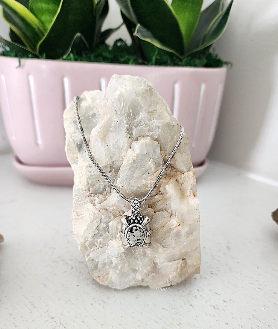 Dalmation Jasper Stone set in Sterling Silver Pendant with 24" Sterling Silver Rope Chain. (1 of 3)