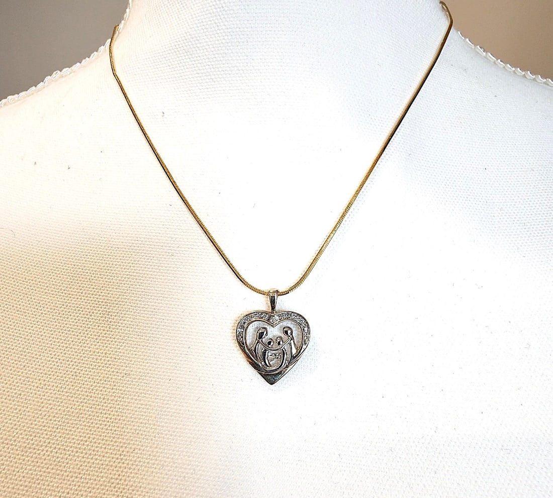 Tone-toned Family Heart Pendant with Diamonds and 18" - 18 kt Gold Chain. (1 of 2)
