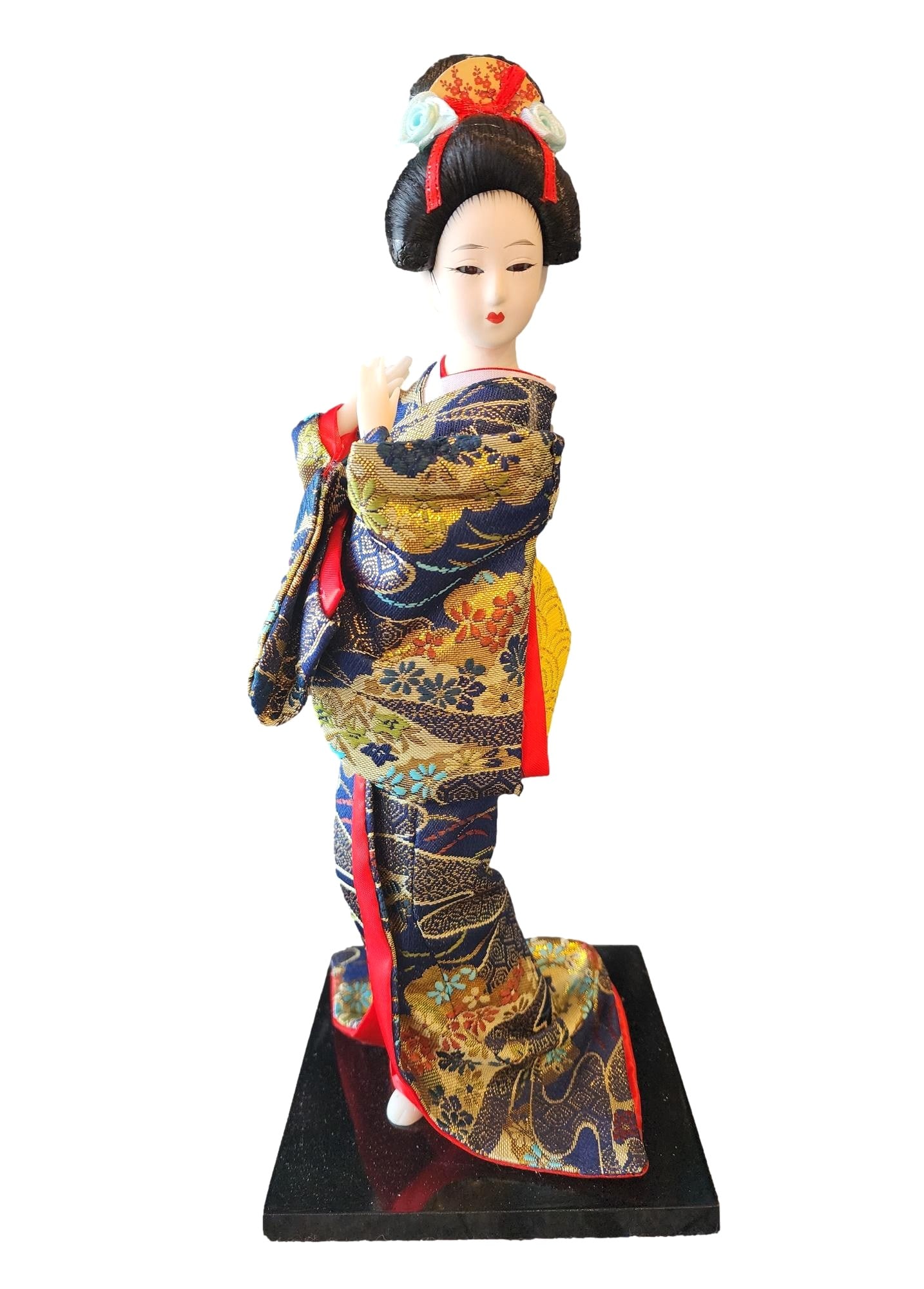 12" Tall dancing Geisha Figurine in Dark Blue Kimono - by Risen Craftwork (1 of 3)
