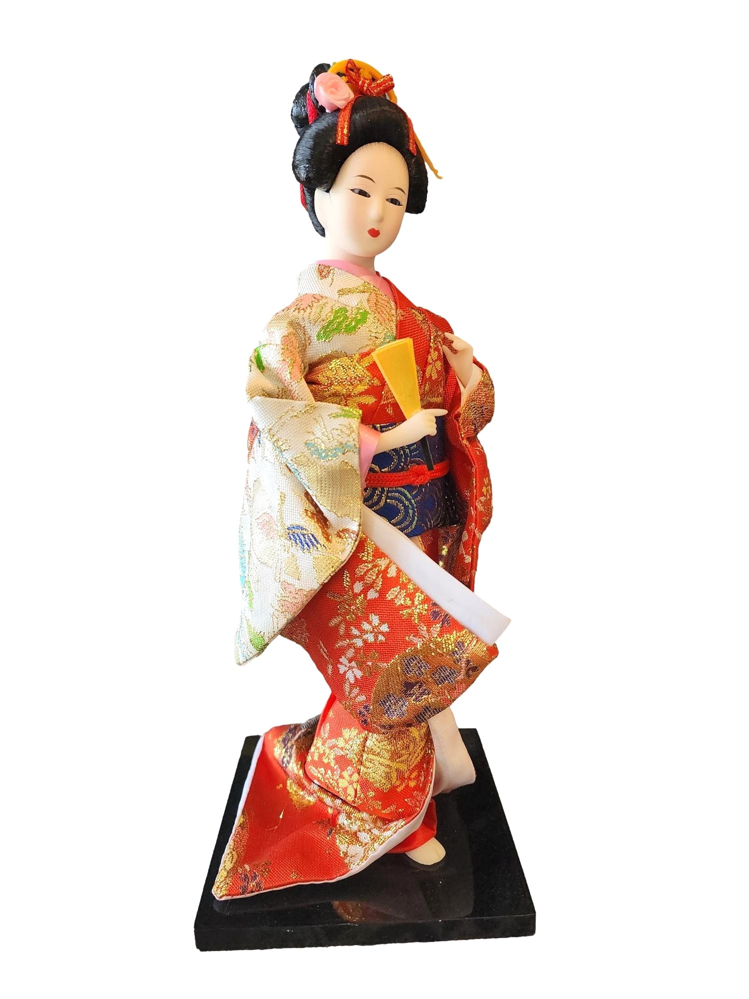 12" Tall Geisha in Red and Cream Kimono by Risen Craftworks (1 of 3)
