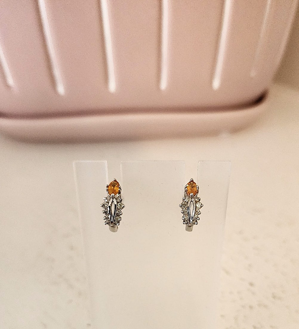 Light Orange Sapphire and Diamond Earrings in 10K White Gold (1 of 3)