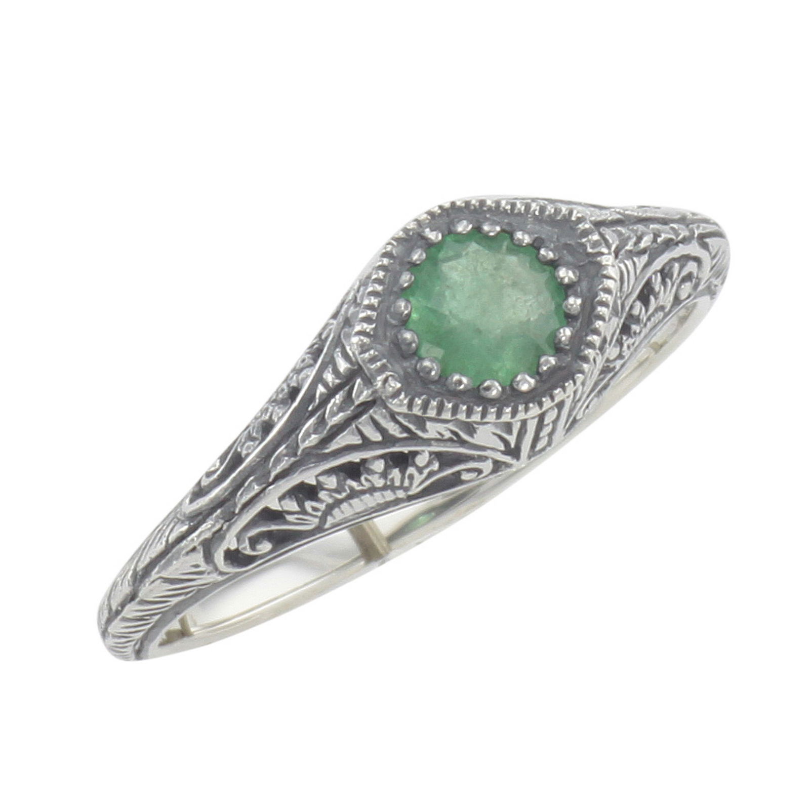 Victorian Style Emerald Filigree Ring Sterling Silver (1 of 3)