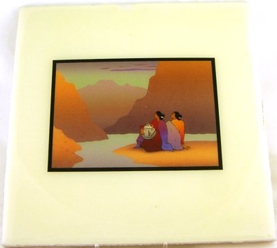 R C Gorman decorative tile: Decorative ceramic wall tile 'Women from Salt River' (2960) by R C Gorman, Navajo, 200mm x 200mm. R C Gorman (1931-2005) was a Native American Artist of the Navajo nation. Referred to as "the Picasso