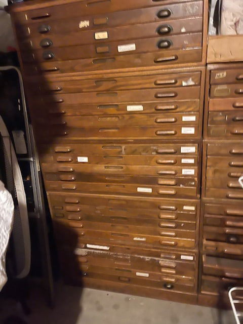 Antique Oak Art Cabinets Total of 40 Drawers (1 of 2)
