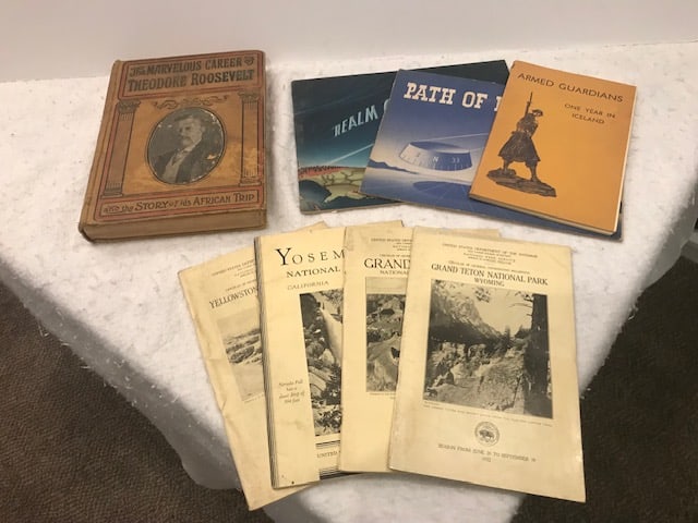 The Marvelous Career of Theodore Roosevelt 1910 plus National Parks Brochures: The Marvelous Career of Theodore Roosevelt 1910 plus some antique National Parks Brochures. Good Condition. Size: 8"h x 5" d x 5"w