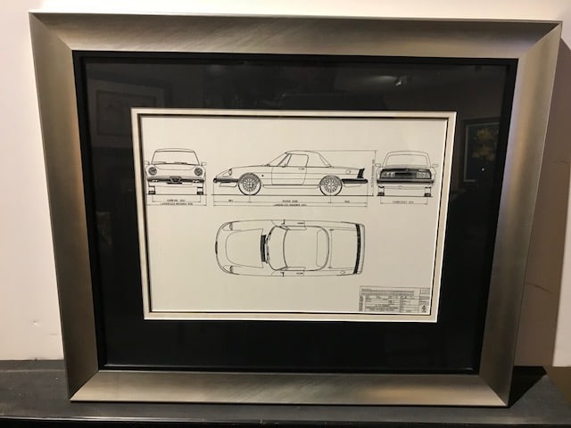 Custom Framed Alfa Romeo Schematic Drawing 24" x 19" (1 of 2)