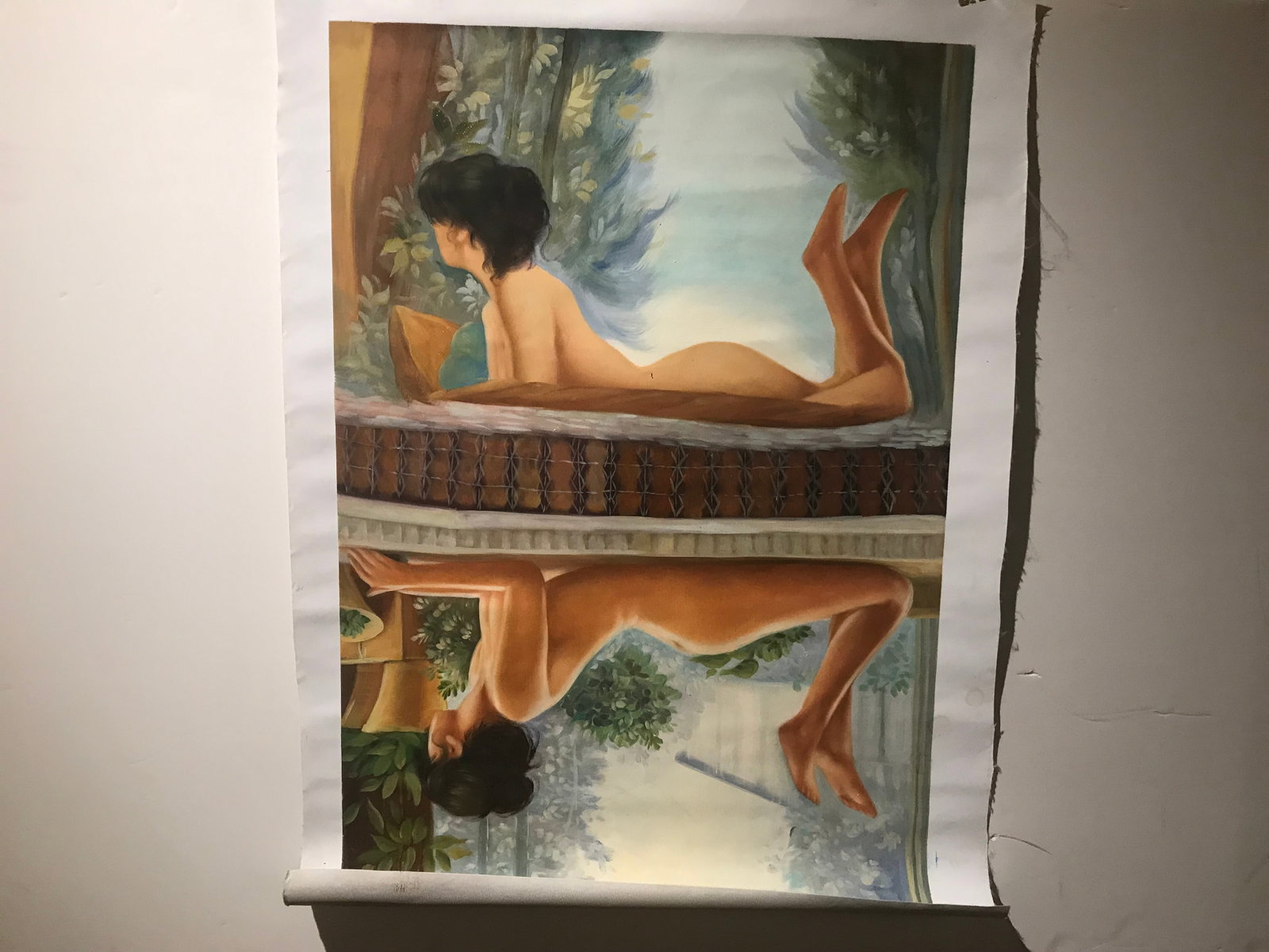 Kim Original Oil on Canvas “Nude by the Pool” 24 x 36: Kim Original Oil on Canvas Nude by the Pool. No reserve