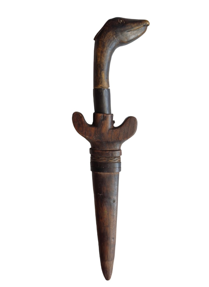 Antique Asian Short Dagger Carved Wood Serpent Handle (1 of 3)
