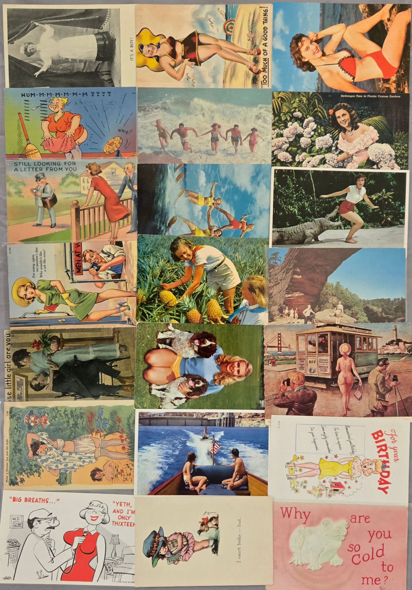 Vintage Adult Humor & Female Postcard Real Photo & Illustrated Lot of 60 (1 of 3)