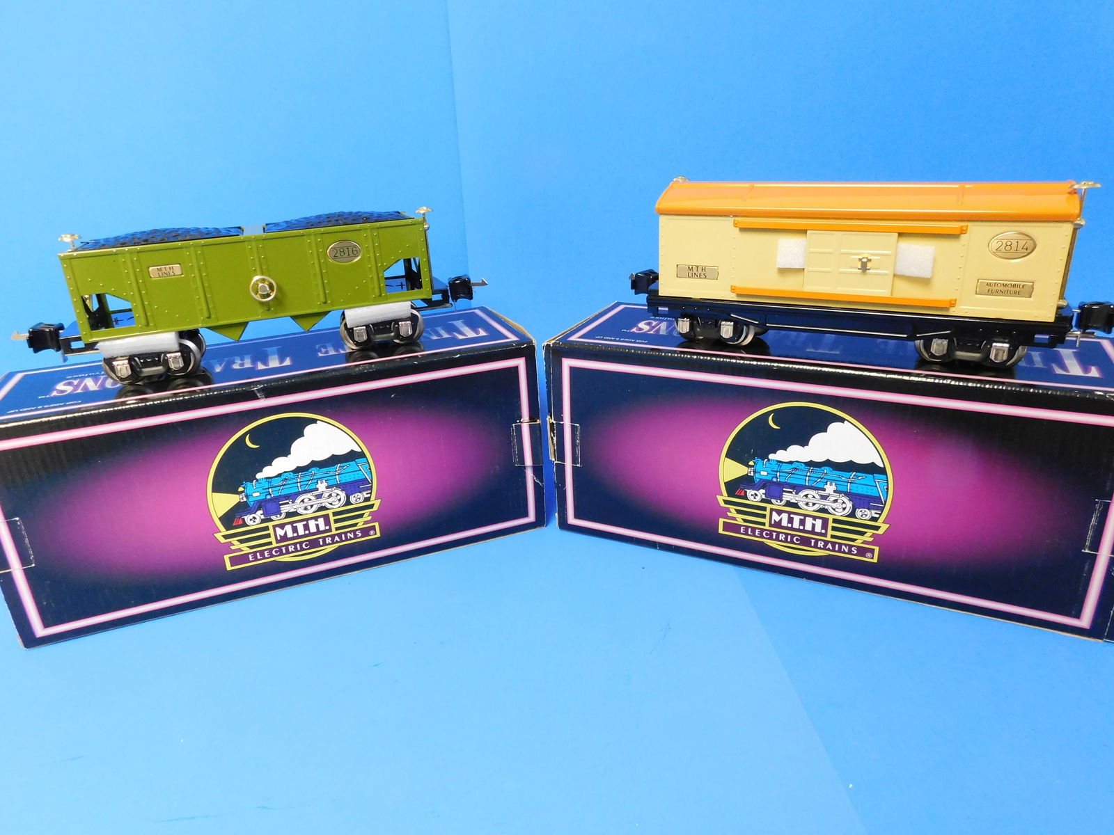 MTH O gauge Tinplate 2814 2816 Boxcar and Hopper (1 of 6)