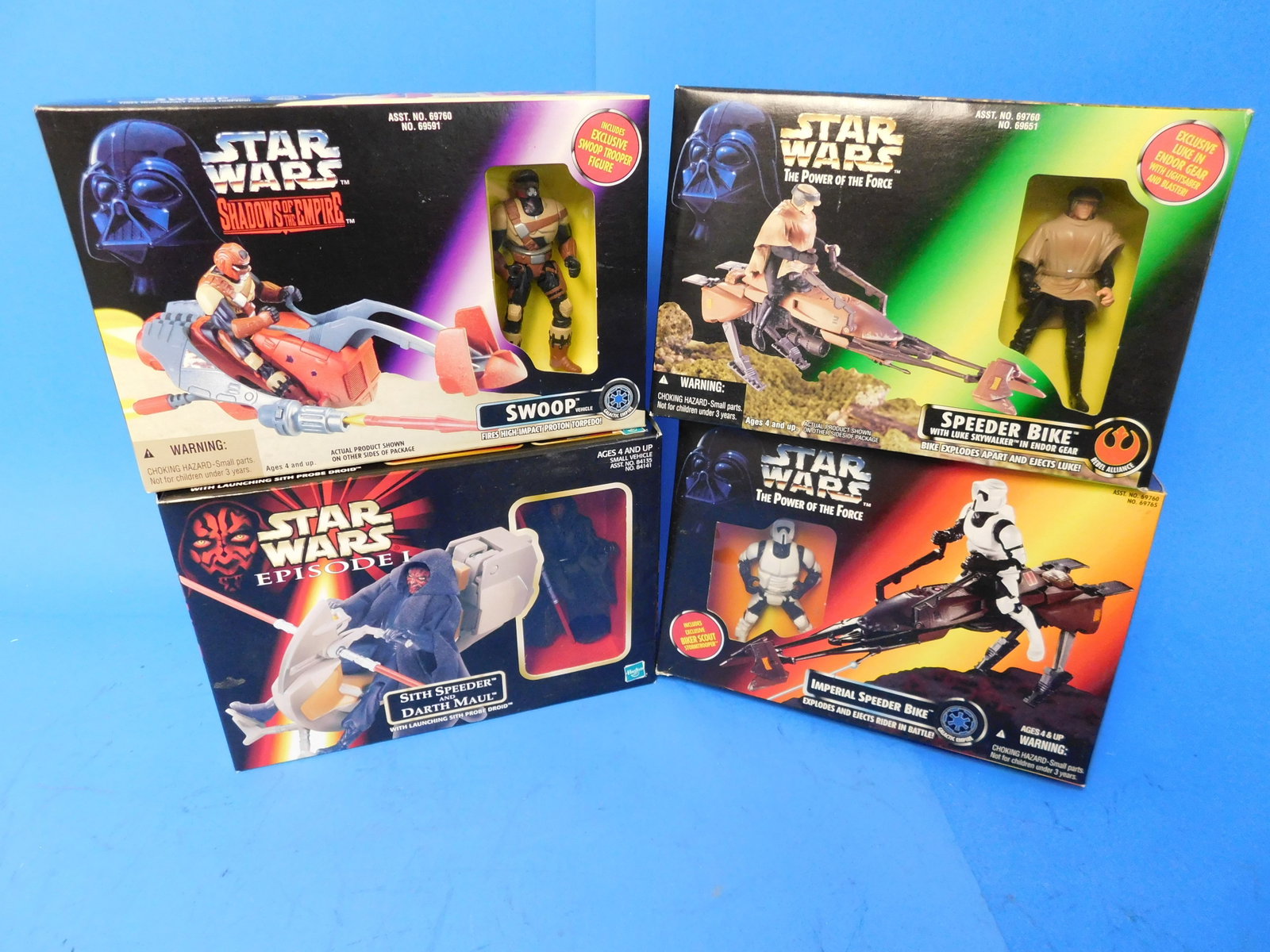 Star Wars Vehicles POTF Shadows Speeder Bikes Swoop Sith: Four Star Wars Vehicles Swoop, Speeder Bike, Sith Speeder, Luke Speeder