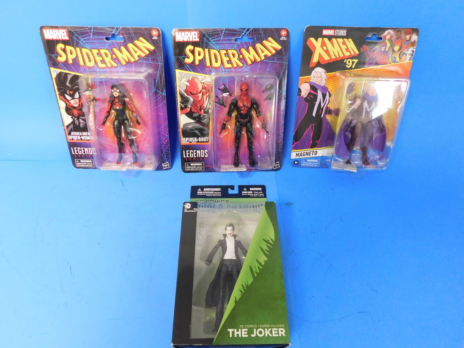 Marvel DC Action Figures Spider Woman Spider Shot Magneto The Joker Super Villains. On cards in box (1 of 5)