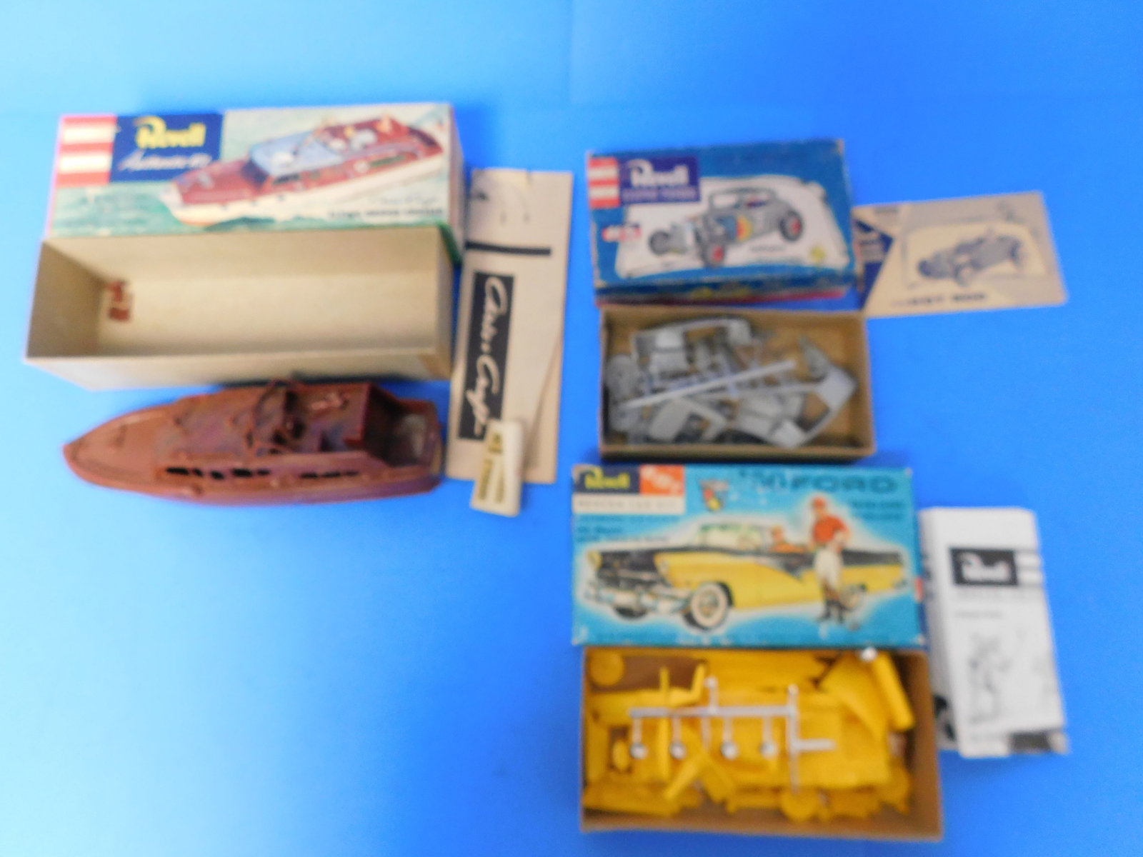 revell Amt, Chris Craft and Autos. Jalopy, 56 Ford. Built and Unbuilt: Revell Chris Craft is built up. The two autos 56 Ford, and Jalopy are unbuilt.
