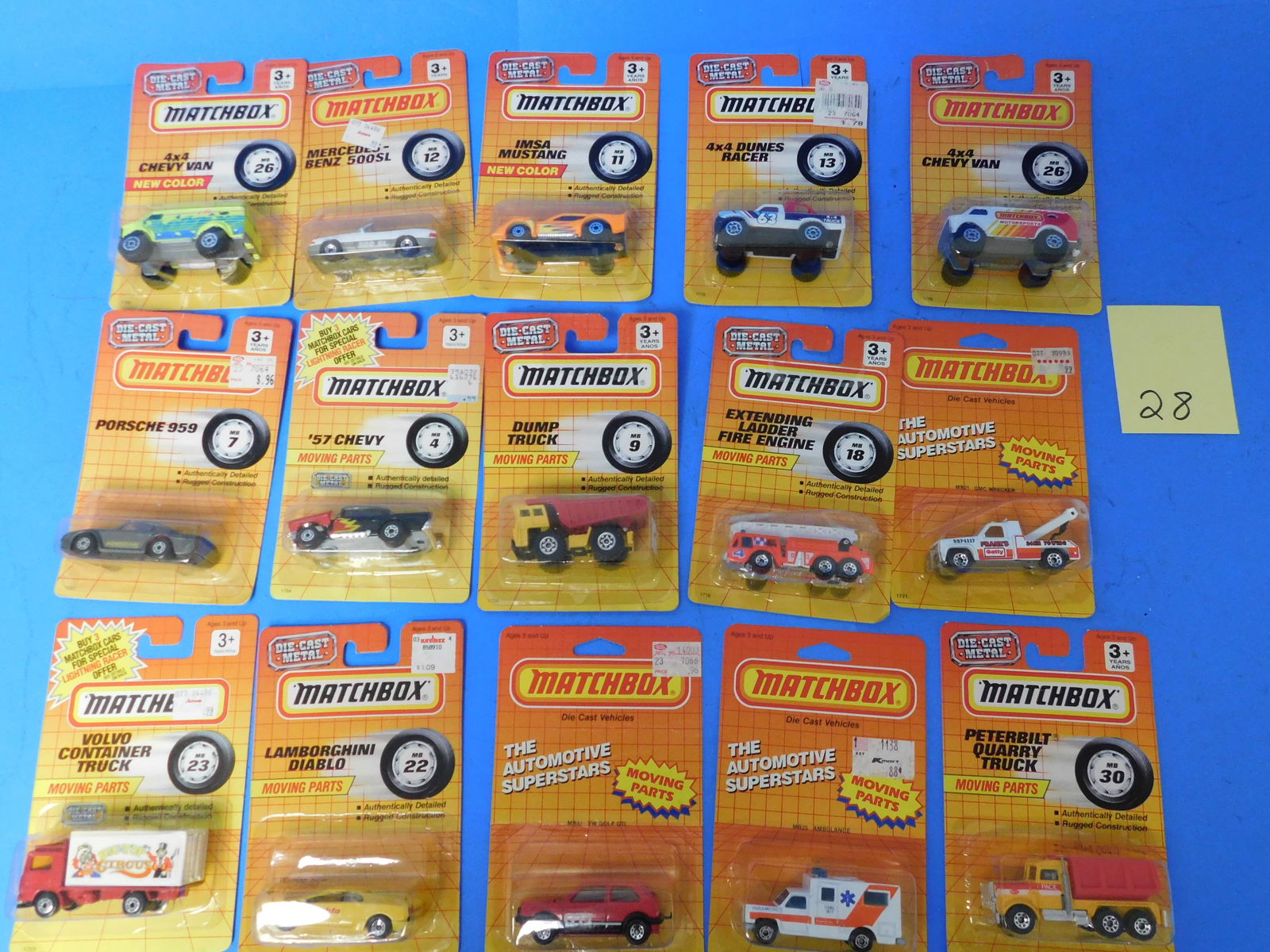 15 Matchbox Cars on Blister Card: Matchbox Cars on Bubble Card.