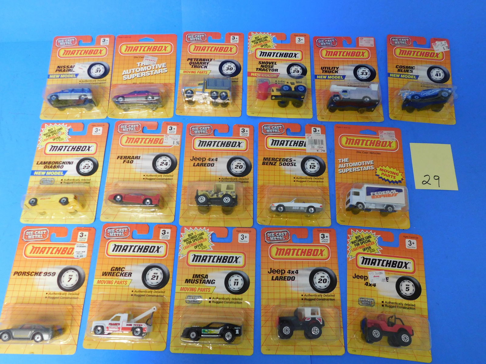 16 Matchbox Cars on Blister Card: Matchbox Cars on Bubble Card.