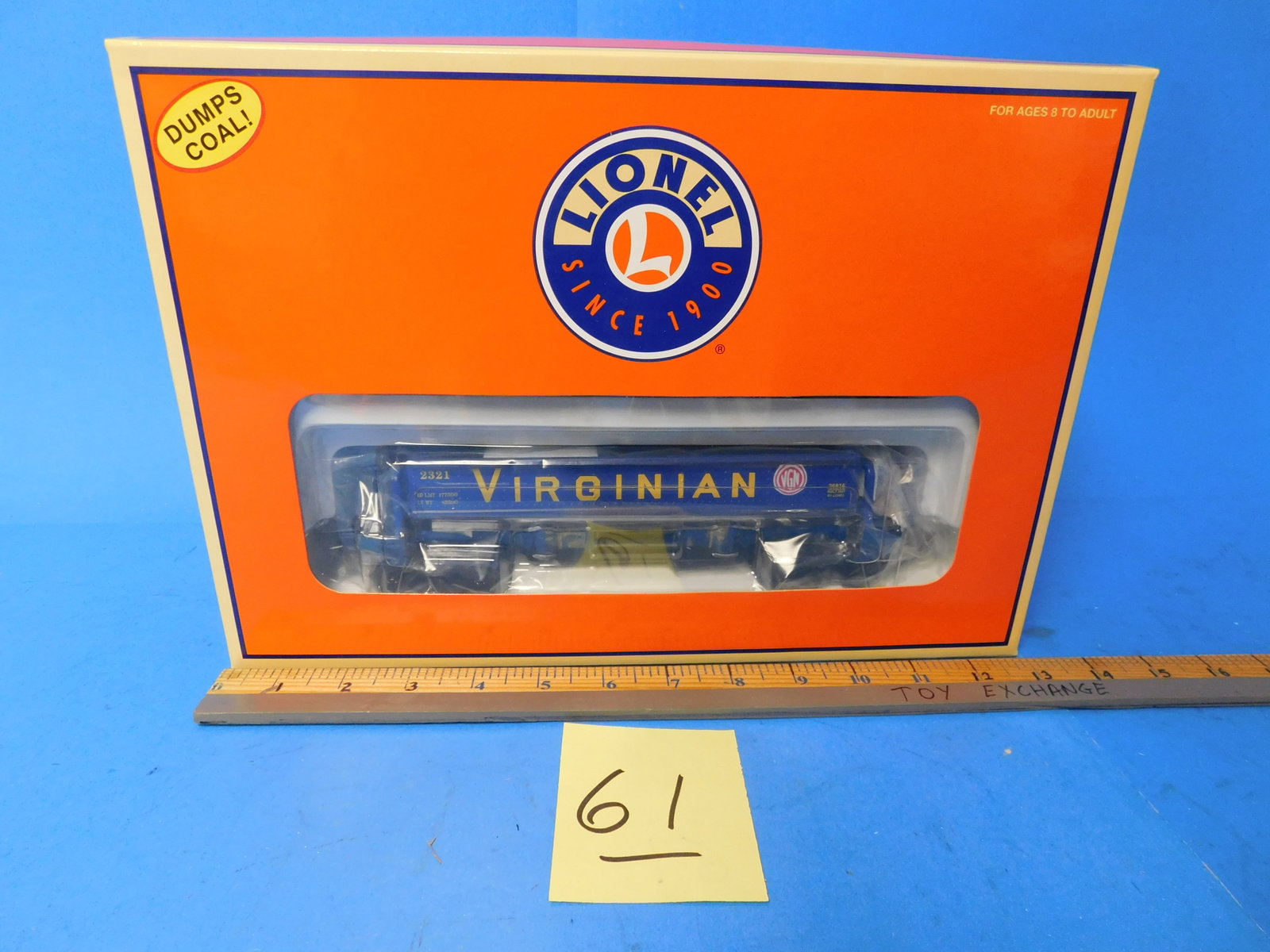 Lionel Virginian Coal Dump Car Works with remote track: Lionel 6-36816 Virginian Coal Dump Car. Works with Remote track section. New in box. Old store stock