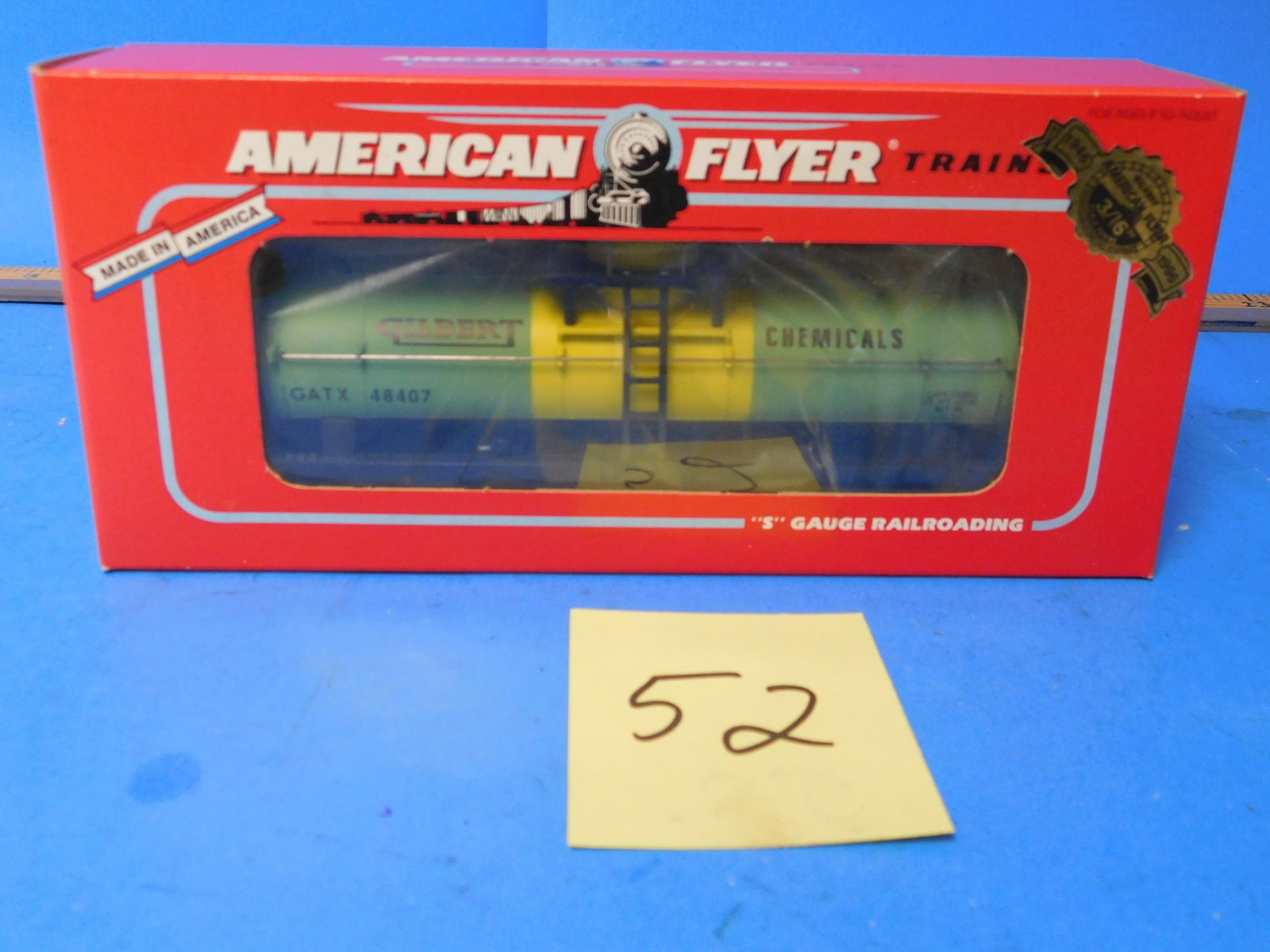 American Flyer Gilbert Tank Car 6-48407: American Flyer Gilbert Chemical Tank Car 6-48407. In box. Old store stock. Some box fading.