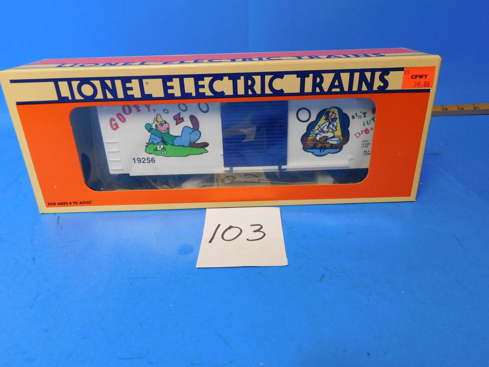 Lionel Disney Goofy Hi-Cube boxcar 6-19256 new in box: Lionel 6-19256 Disney Goofy Hi-Cube Boxcar. New old store stock