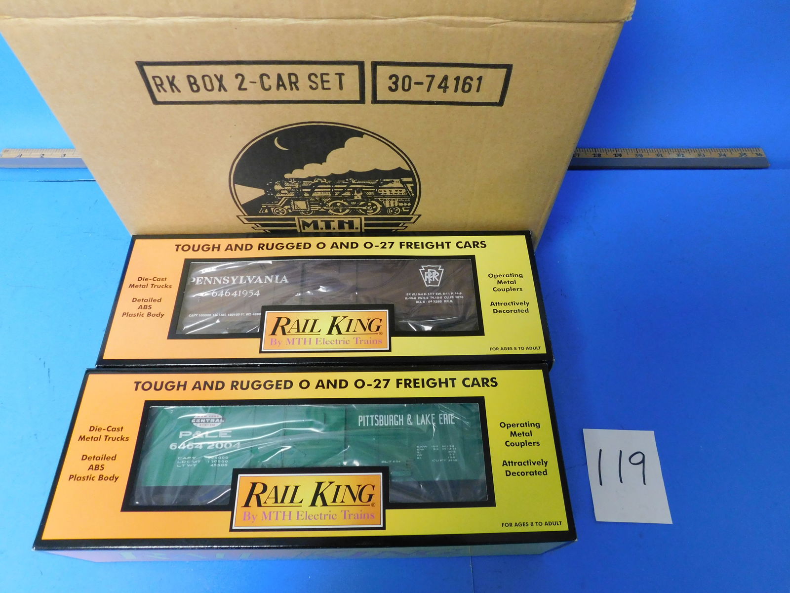 MTH Rail King TCA Boxcar set from 2004 6464 PRR and Pittsburgh and Lake Erie. NEW IN BOX O gauge (1 of 3)