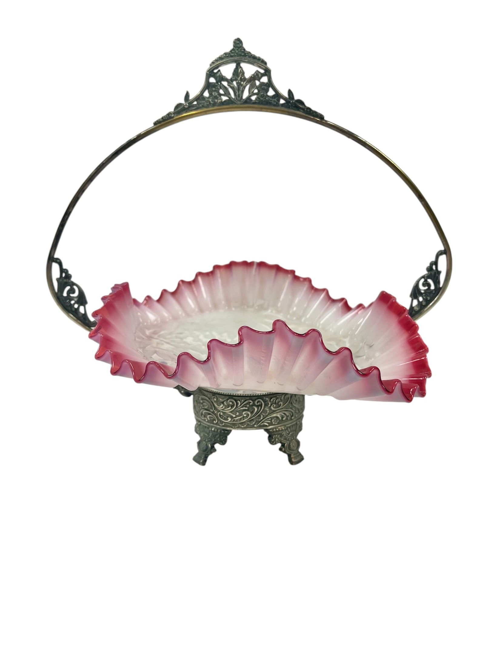 Victorian, c. late 1800's, Brides basket with Blown Glass Decorated Bowl (1 of 5)