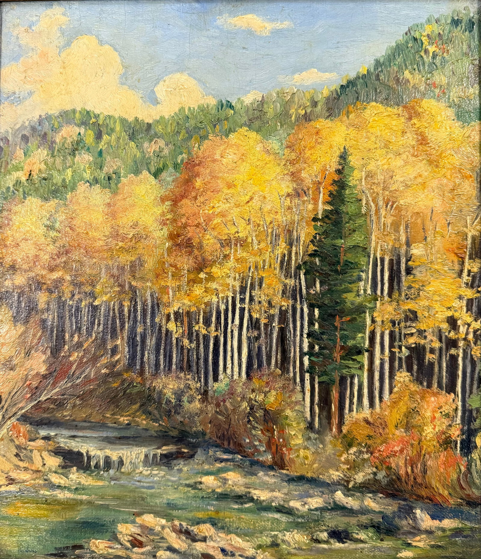 School of Joseph Henry Sharp, oil on Board, Quaking Aspen landscape. (1 of 3)