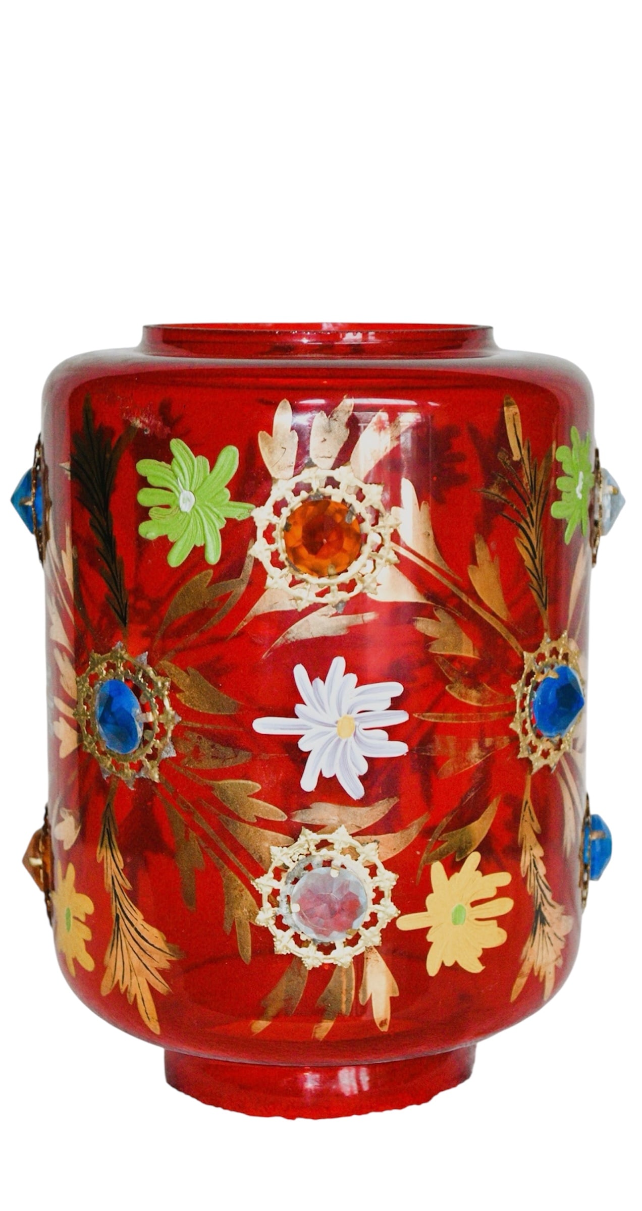 A Stunning Victorian Cranberry Jeweled Hallway Hanging Lamp Shade (1 of 4)