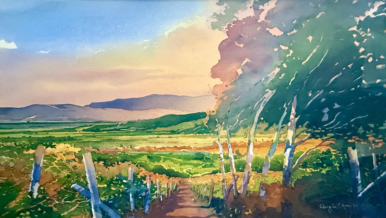 DOUGLAS CHUN (Chinese / American, 20th Century) Napa Valley Watercolor on Paper: DOUGLAS CHUN (Chinese / American, 20th Century) Napa Valley Watercolor on Paper. Well executed, beautiful palette of vibrant colors. Signed and dated lower right.