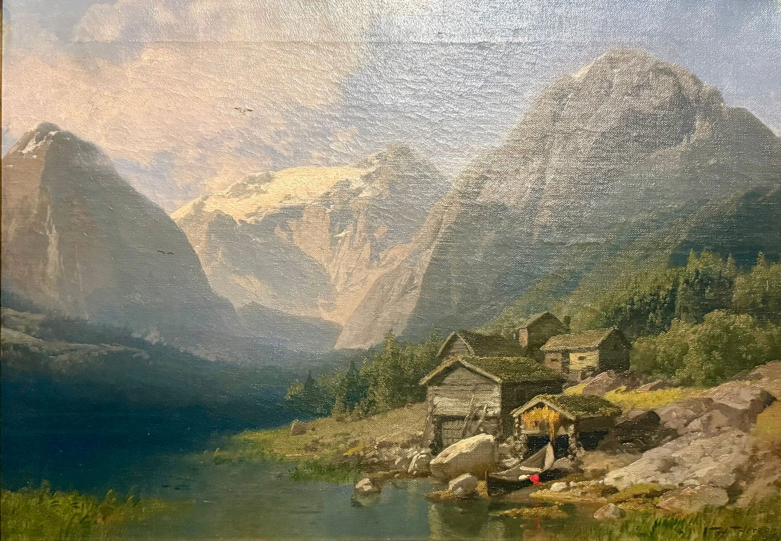 Herman Ottomar Herzog (German/American, 1832-1932) Cabin nestled among the Mountains Oil on Canvas (1 of 4)