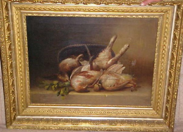 Antique Oil Painting On Canvas- Game Animals