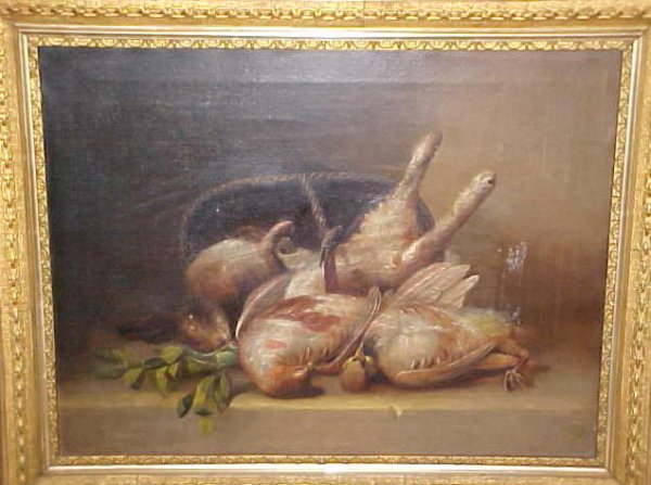 Antique Oil Painting On Canvas- Game Animals - 2