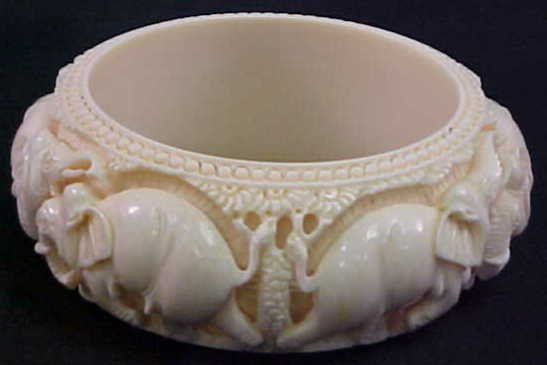 Heavily Carved Ivory Elephant Bangle Bracelet